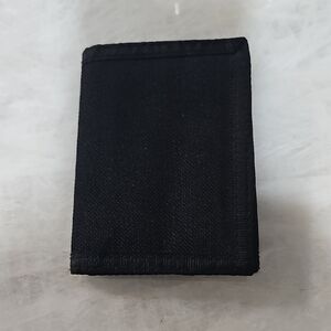 Black Canvas Lightweight Compact Wallet Velcro Closure Plaid Lining NNT